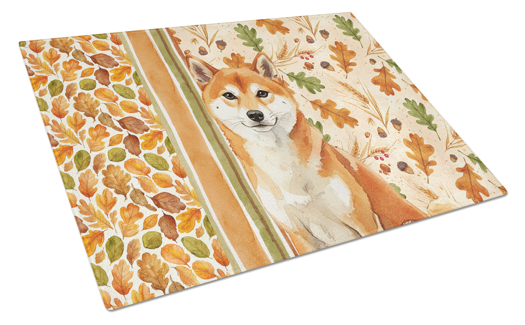 Red Shiba Inu Heirloom Fall Cutting Board Tempered Glass Kitchen Cutting Surface, Heat Resistant Chopping, Non-Slip Feet, Food Prep & Serving