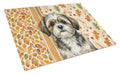 Brindle Shih Tzu Heirloom Fall Cutting Board Tempered Glass Kitchen Cutting Surface, Heat Resistant Chopping, Non-Slip Feet, Food Prep & Serving
