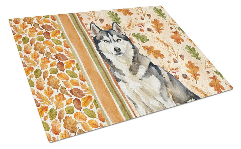 Agouti Siberian Husky Heirloom Fall Cutting Board Tempered Glass Kitchen Cutting Surface, Heat Resistant Chopping, Non-Slip Feet, Food Prep & Serving