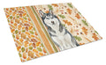 Siberian Husky Heirloom Fall Cutting Board Tempered Glass Kitchen Cutting Surface, Heat Resistant Chopping, Non-Slip Feet, Food Prep & Serving