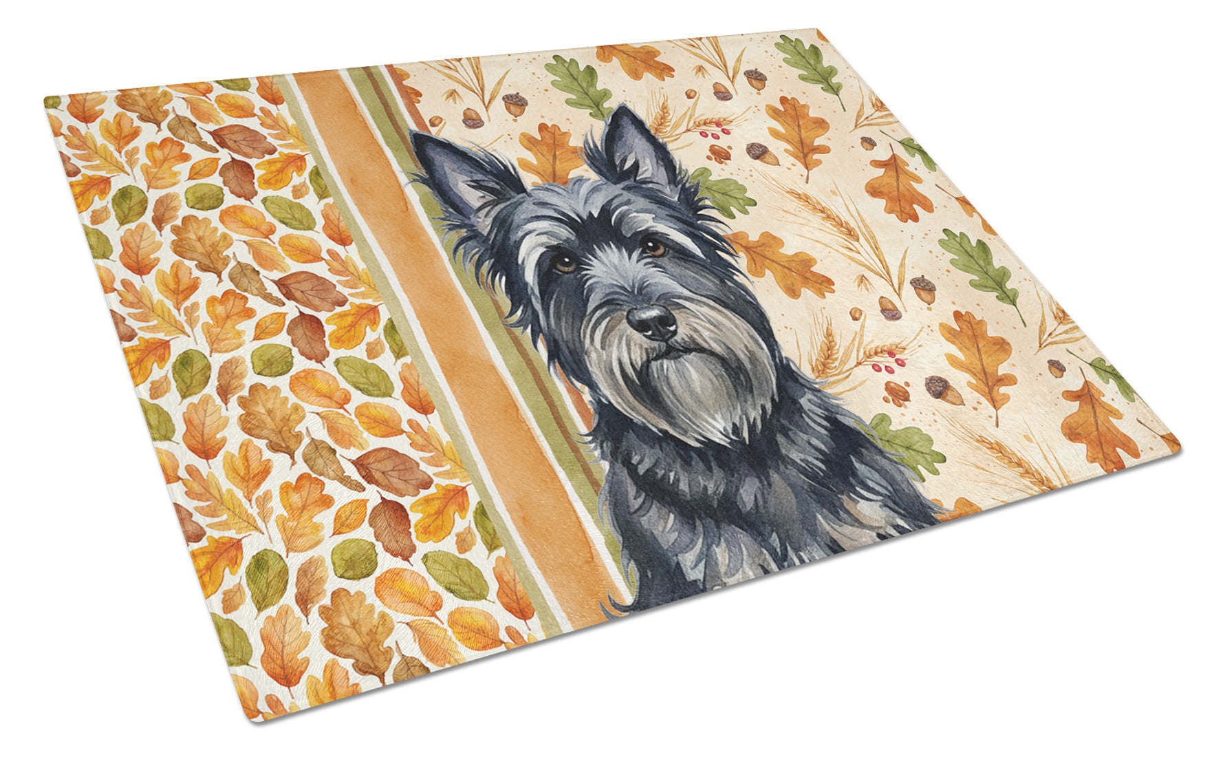 Black Skye Terrier Heirloom Fall Cutting Board Tempered Glass Kitchen Cutting Surface, Heat Resistant Chopping, Non-Slip Feet, Food Prep & Serving