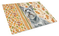 Gray Skye Terrier Heirloom Fall Cutting Board Tempered Glass Kitchen Cutting Surface, Heat Resistant Chopping, Non-Slip Feet, Food Prep & Serving