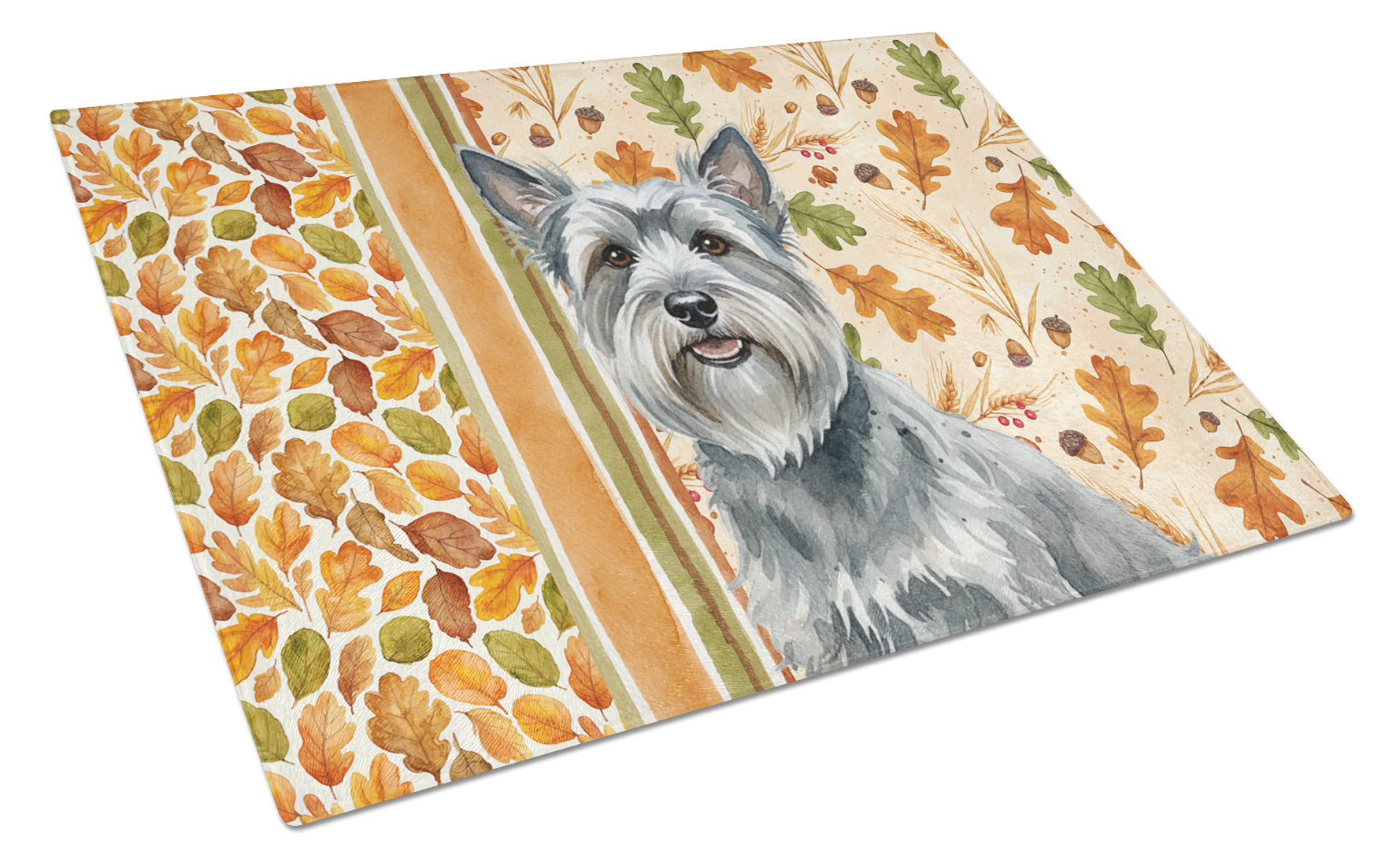 Gray Skye Terrier Heirloom Fall Cutting Board Tempered Glass Kitchen Cutting Surface, Heat Resistant Chopping, Non-Slip Feet, Food Prep & Serving