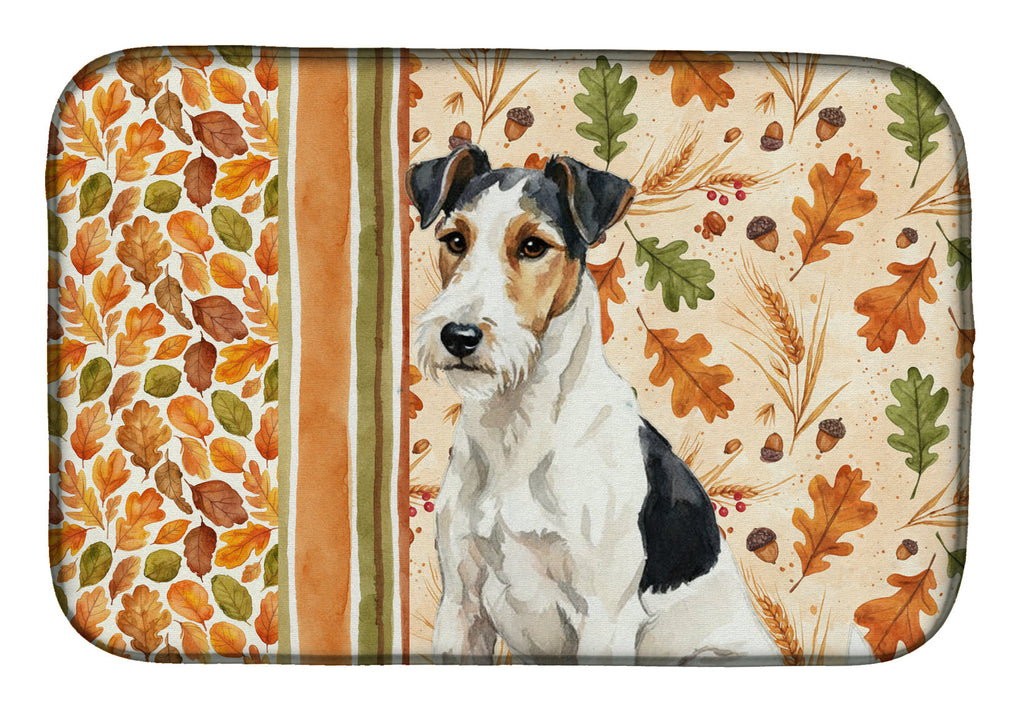Smooth Fox Terrier Heirloom Fall Dish Drying Mat Absorbent Dish Drying Mat Pad for Kitchen Counter Dish Drainer Mat for Countertop, 14 x 21", Multicolor