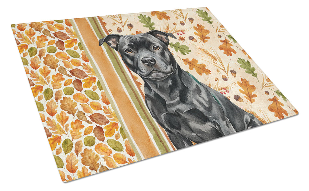 Black Staffordshire Bull Terrier Heirloom Fall Cutting Board Tempered Glass Kitchen Cutting Surface, Heat Resistant Chopping, Non-Slip Feet, Food Prep & Serving