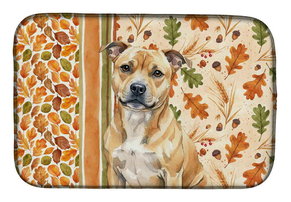 Fawn Staffordshire Bull Terrier Heirloom Fall Dish Drying Mat Absorbent Dish Drying Mat Pad for Kitchen Counter Dish Drainer Mat for Countertop, 14 x 21", Multicolor