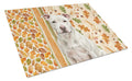White Staffordshire Bull Terrier Heirloom Fall Cutting Board Tempered Glass Kitchen Cutting Surface, Heat Resistant Chopping, Non-Slip Feet, Food Prep & Serving