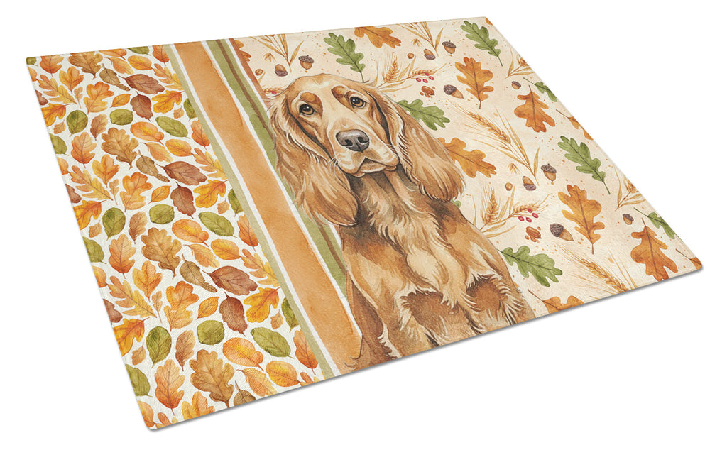 Sussex Spaniel Heirloom Fall Cutting Board Tempered Glass Kitchen Cutting Surface, Heat Resistant Chopping, Non-Slip Feet, Food Prep & Serving