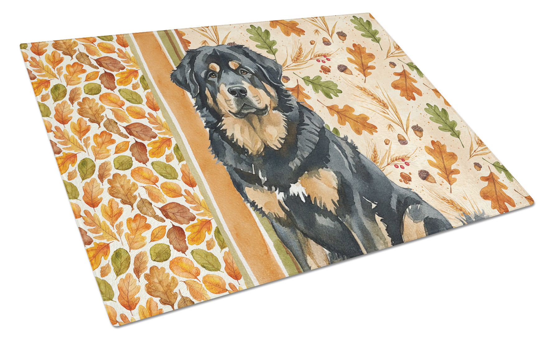 Black and Tan Tibetan Mastiff Heirloom Fall Cutting Board Tempered Glass Kitchen Cutting Surface, Heat Resistant Chopping, Non-Slip Feet, Food Prep & Serving