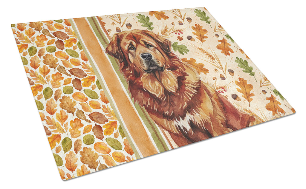 Red Gold Tibetan Mastiff Heirloom Fall Cutting Board Tempered Glass Kitchen Cutting Surface, Heat Resistant Chopping, Non-Slip Feet, Food Prep & Serving