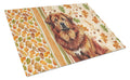 Red Gold Tibetan Mastiff Heirloom Fall Cutting Board Tempered Glass Kitchen Cutting Surface, Heat Resistant Chopping, Non-Slip Feet, Food Prep & Serving