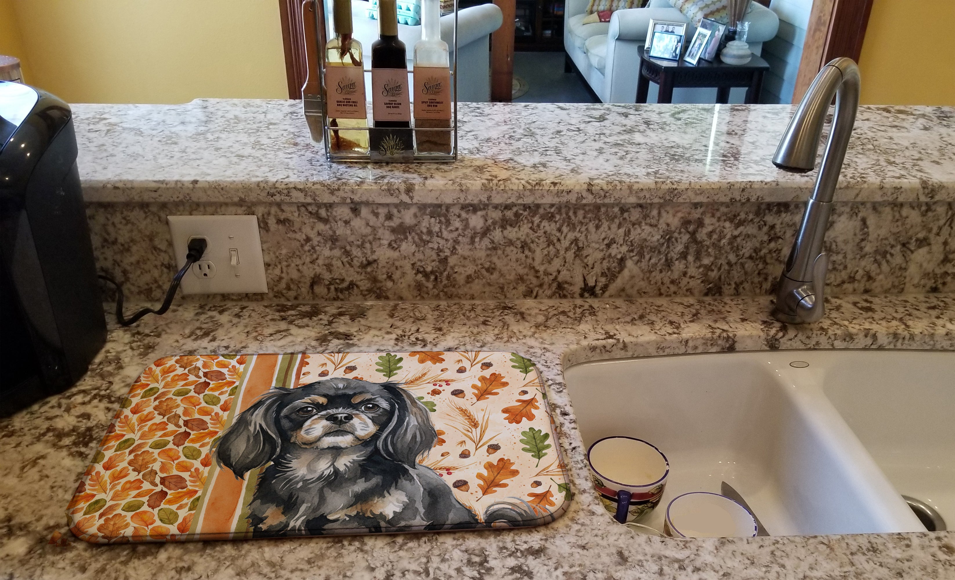 Black and Tan Tibetan Spaniel Heirloom Fall Dish Drying Mat Absorbent Dish Drying Mat Pad for Kitchen Counter Dish Drainer Mat for Countertop, 14 x 21", Multicolor