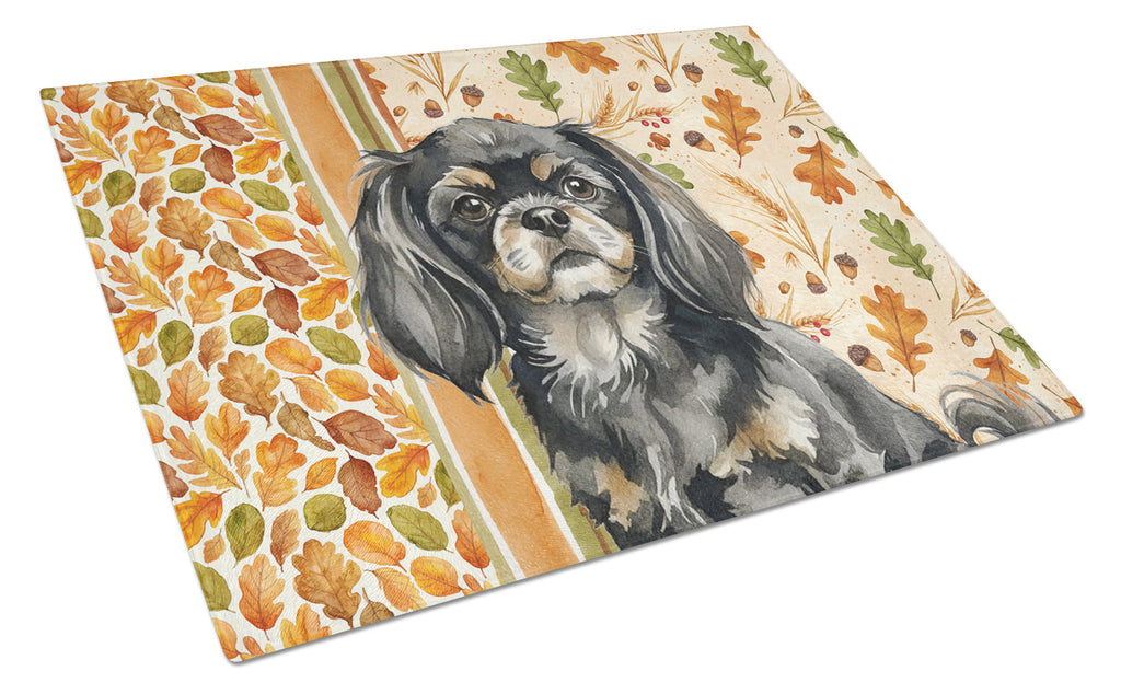 Black and Tan Tibetan Spaniel Heirloom Fall Cutting Board Tempered Glass Kitchen Cutting Surface, Heat Resistant Chopping, Non-Slip Feet, Food Prep & Serving
