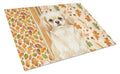 Cream Tibetan Spaniel Heirloom Fall Cutting Board Tempered Glass Kitchen Cutting Surface, Heat Resistant Chopping, Non-Slip Feet, Food Prep & Serving