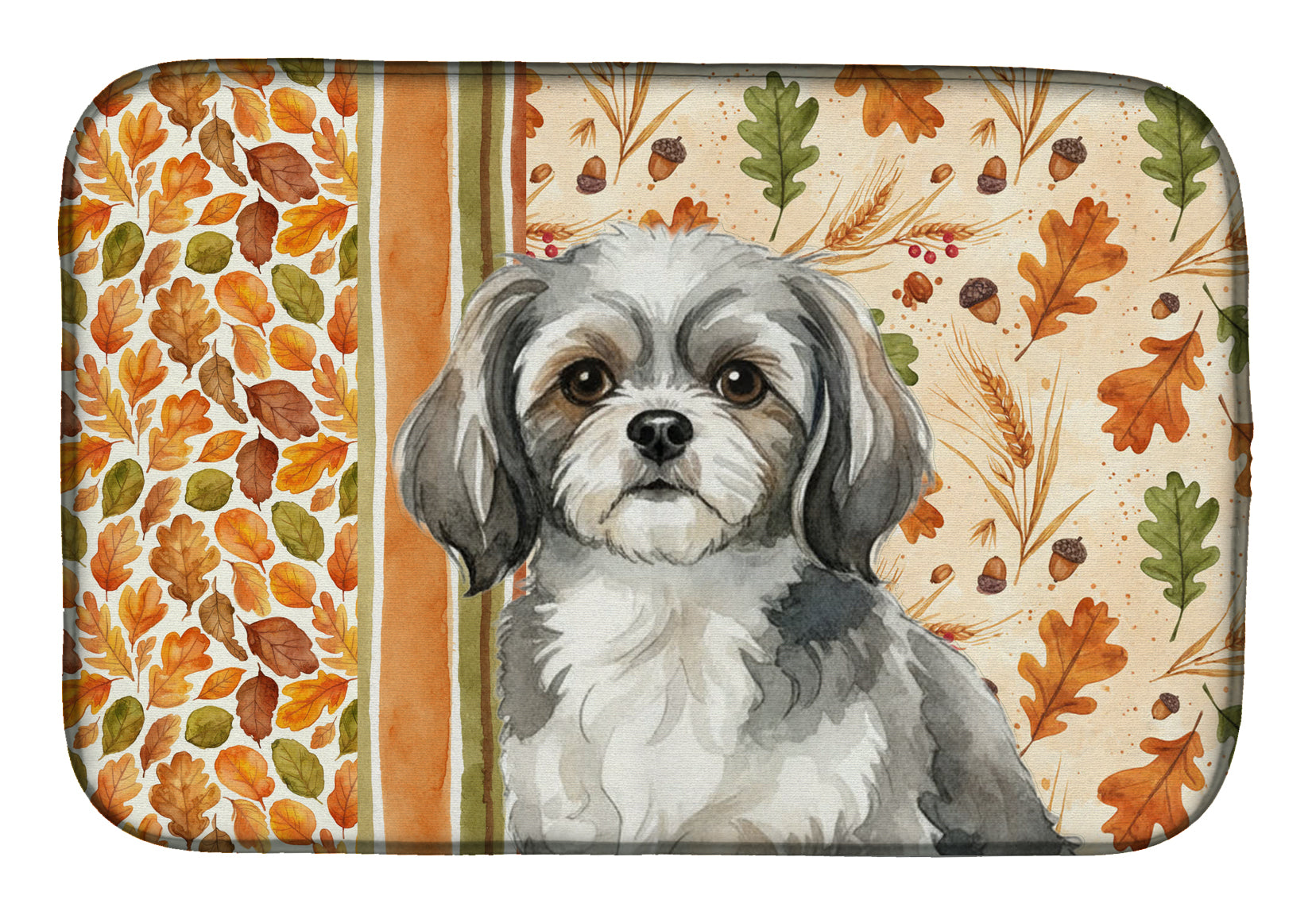 Grey and White Tibetan Spaniel Heirloom Fall Dish Drying Mat Absorbent Dish Drying Mat Pad for Kitchen Counter Dish Drainer Mat for Countertop, 14 x 21", Multicolor