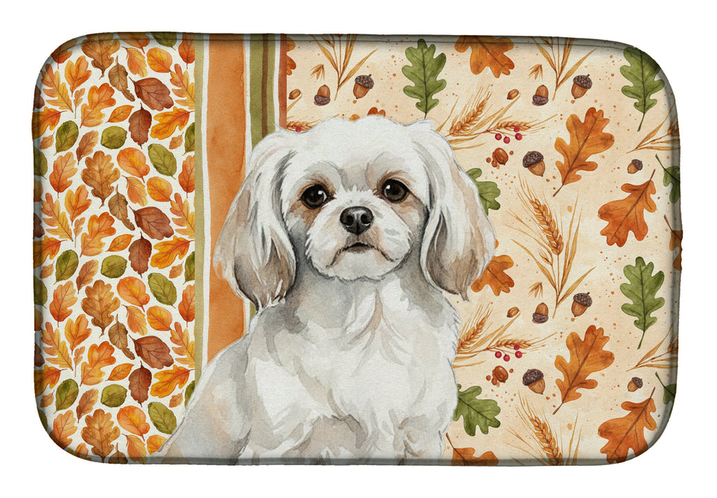 White Tibetan Spaniel Heirloom Fall Dish Drying Mat Absorbent Dish Drying Mat Pad for Kitchen Counter Dish Drainer Mat for Countertop, 14 x 21", Multicolor