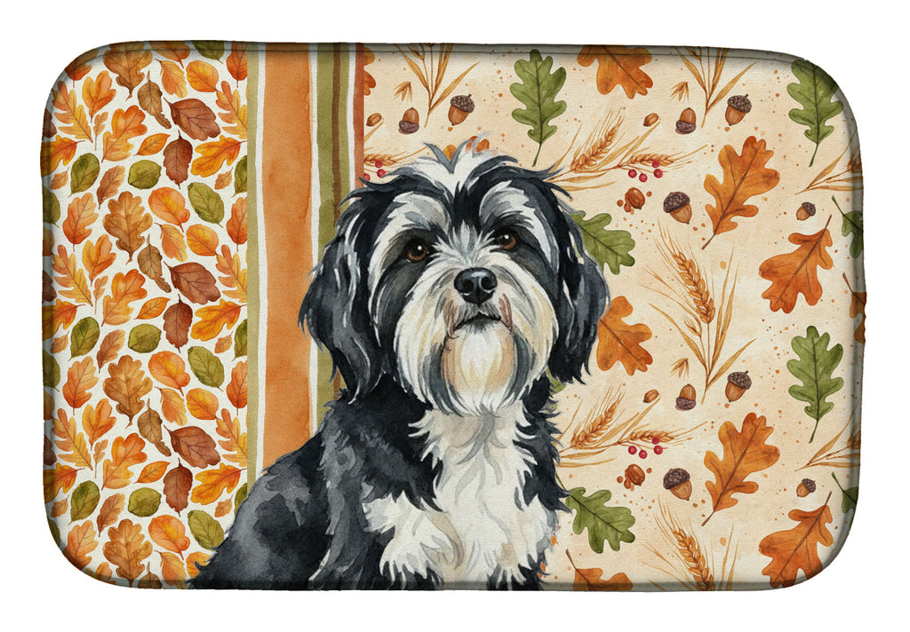 Black and White Tibetan Terrier Heirloom Fall Dish Drying Mat Absorbent Dish Drying Mat Pad for Kitchen Counter Dish Drainer Mat for Countertop, 14 x 21", Multicolor