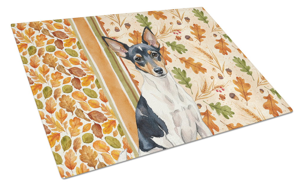 Toy Fox Terrier Heirloom Fall Cutting Board Tempered Glass Kitchen Cutting Surface, Heat Resistant Chopping, Non-Slip Feet, Food Prep & Serving