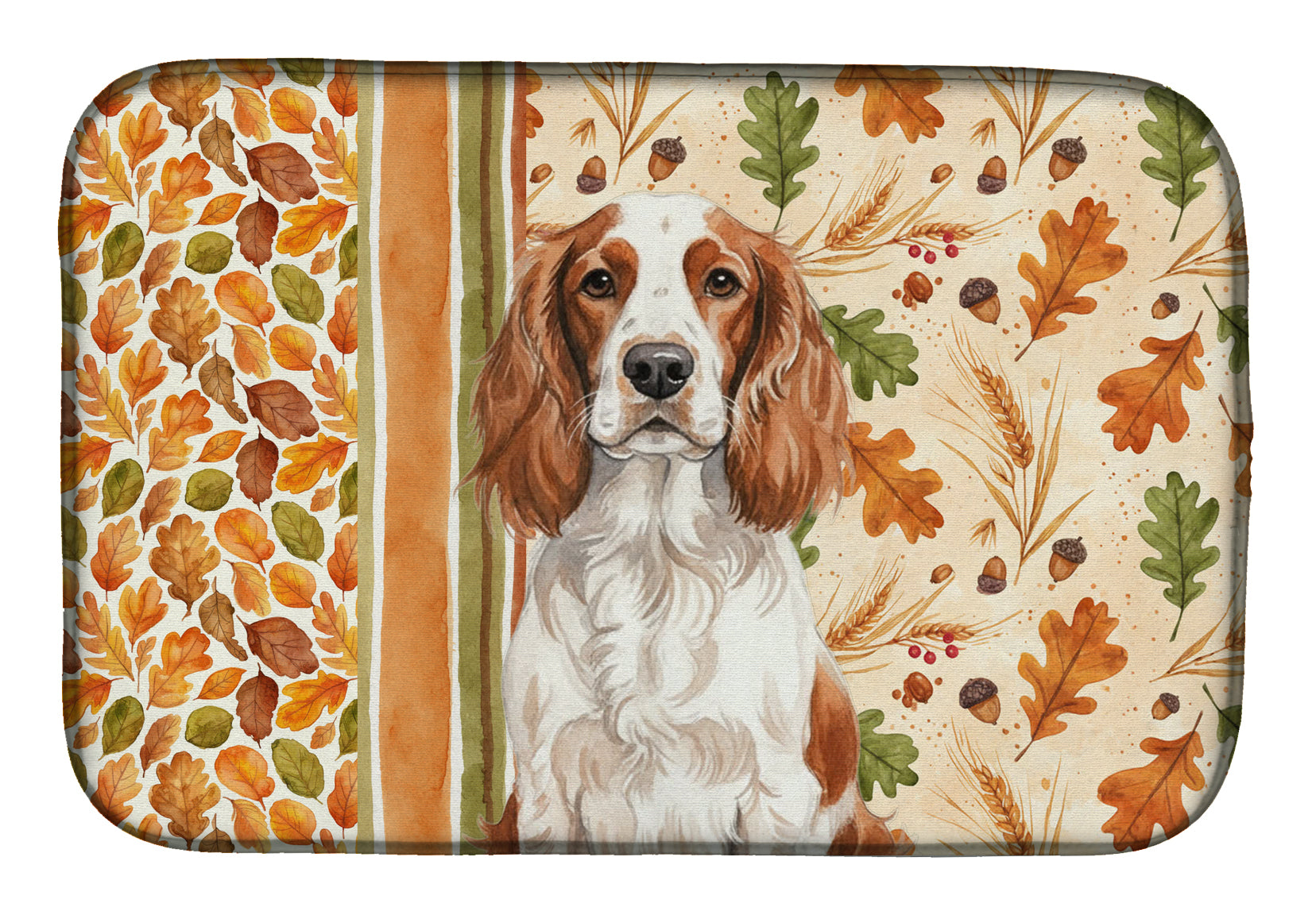 Welsh Springer Spaniel Heirloom Fall Dish Drying Mat Absorbent Dish Drying Mat Pad for Kitchen Counter Dish Drainer Mat for Countertop, 14 x 21", Multicolor