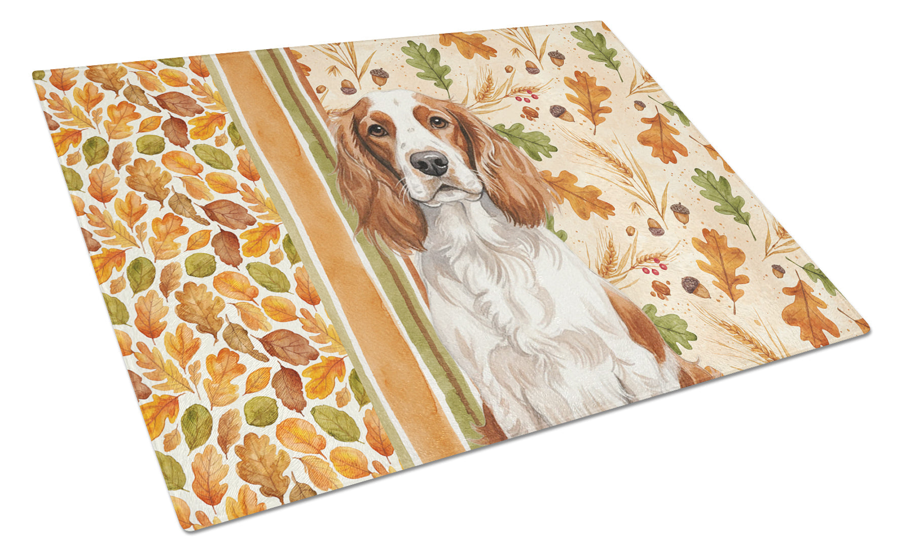 Welsh Springer Spaniel Heirloom Fall Cutting Board Tempered Glass Kitchen Cutting Surface, Heat Resistant Chopping, Non-Slip Feet, Food Prep & Serving