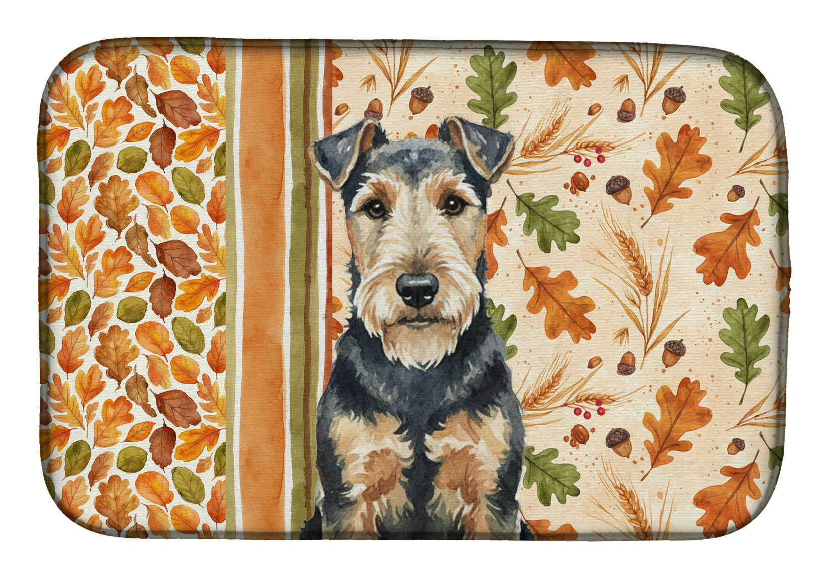 Welsh Terrier Heirloom Fall Dish Drying Mat Absorbent Dish Drying Mat Pad for Kitchen Counter Dish Drainer Mat for Countertop, 14 x 21", Multicolor