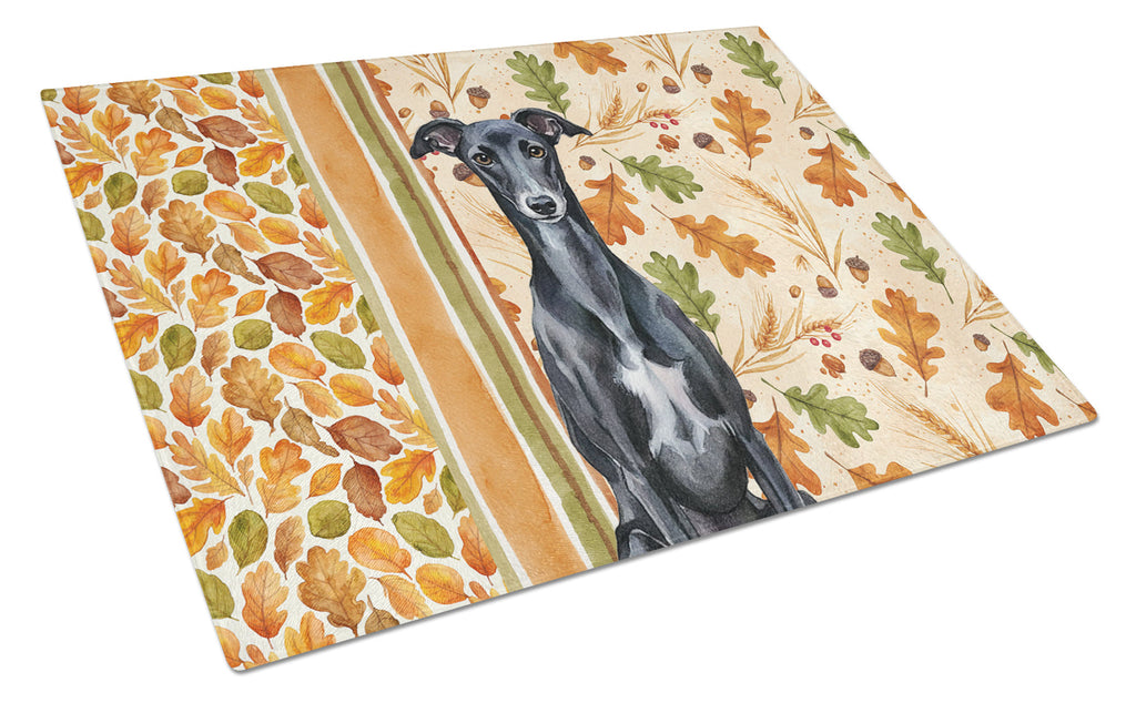 Black Whippet Heirloom Fall Cutting Board Tempered Glass Kitchen Cutting Surface, Heat Resistant Chopping, Non-Slip Feet, Food Prep & Serving
