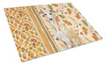 Fawn Whippet Heirloom Fall Cutting Board Tempered Glass Kitchen Cutting Surface, Heat Resistant Chopping, Non-Slip Feet, Food Prep & Serving