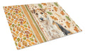 Wire Fox Terrier Heirloom Fall Cutting Board Tempered Glass Kitchen Cutting Surface, Heat Resistant Chopping, Non-Slip Feet, Food Prep & Serving
