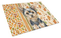 Black and Tan Yorkshire Terrier Heirloom Fall Cutting Board Tempered Glass Kitchen Cutting Surface, Heat Resistant Chopping, Non-Slip Feet, Food Prep & Serving