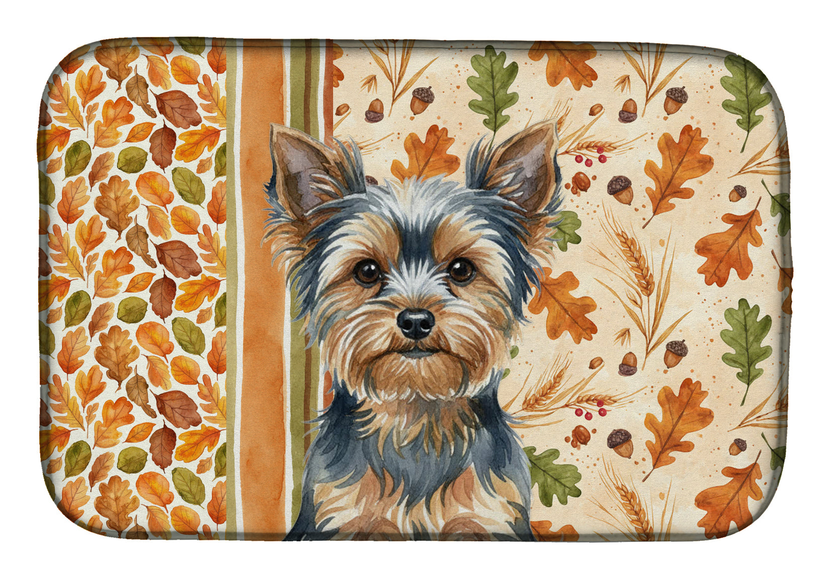 Blue and Tan Yorkshire Terrier Heirloom Fall Dish Drying Mat Absorbent Dish Drying Mat Pad for Kitchen Counter Dish Drainer Mat for Countertop, 14 x 21", Multicolor