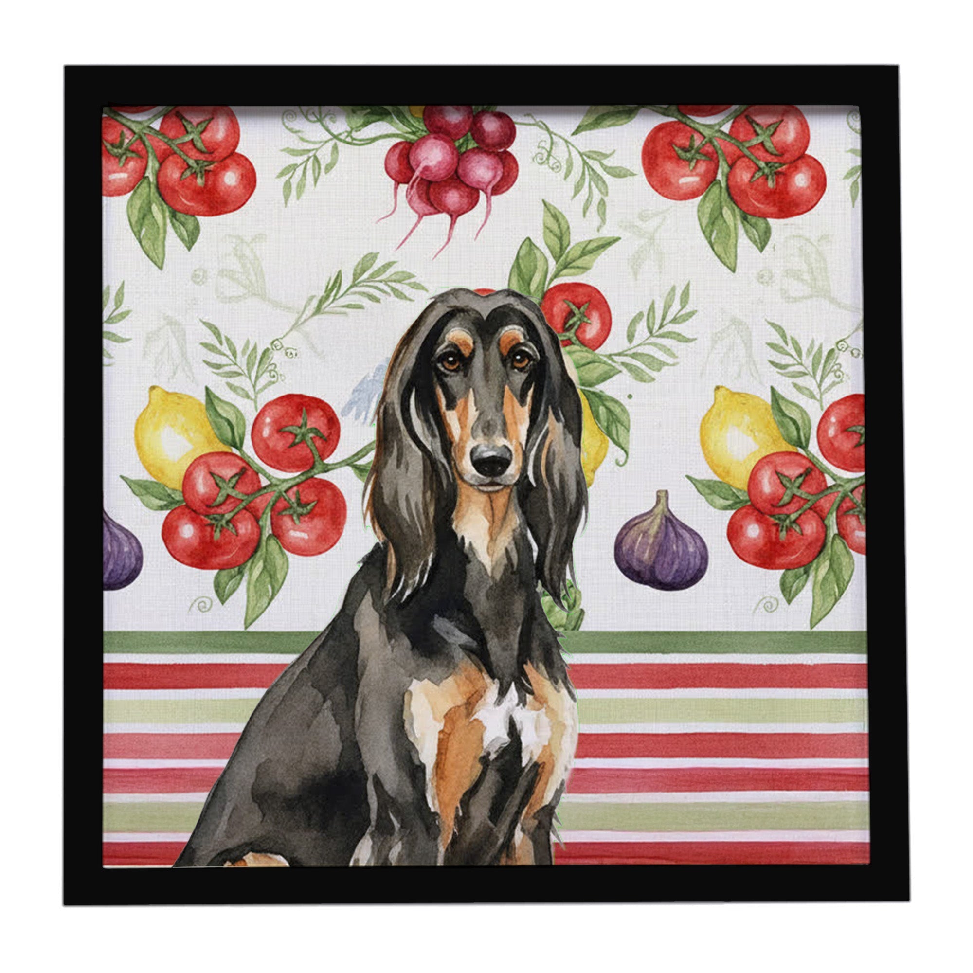 Black & Tan Afghan Hound Vegetables Framed Metal Print Bathroom, Kitchen, Office, Home Decor Wall Art Ready to Hang, Square, 8X8