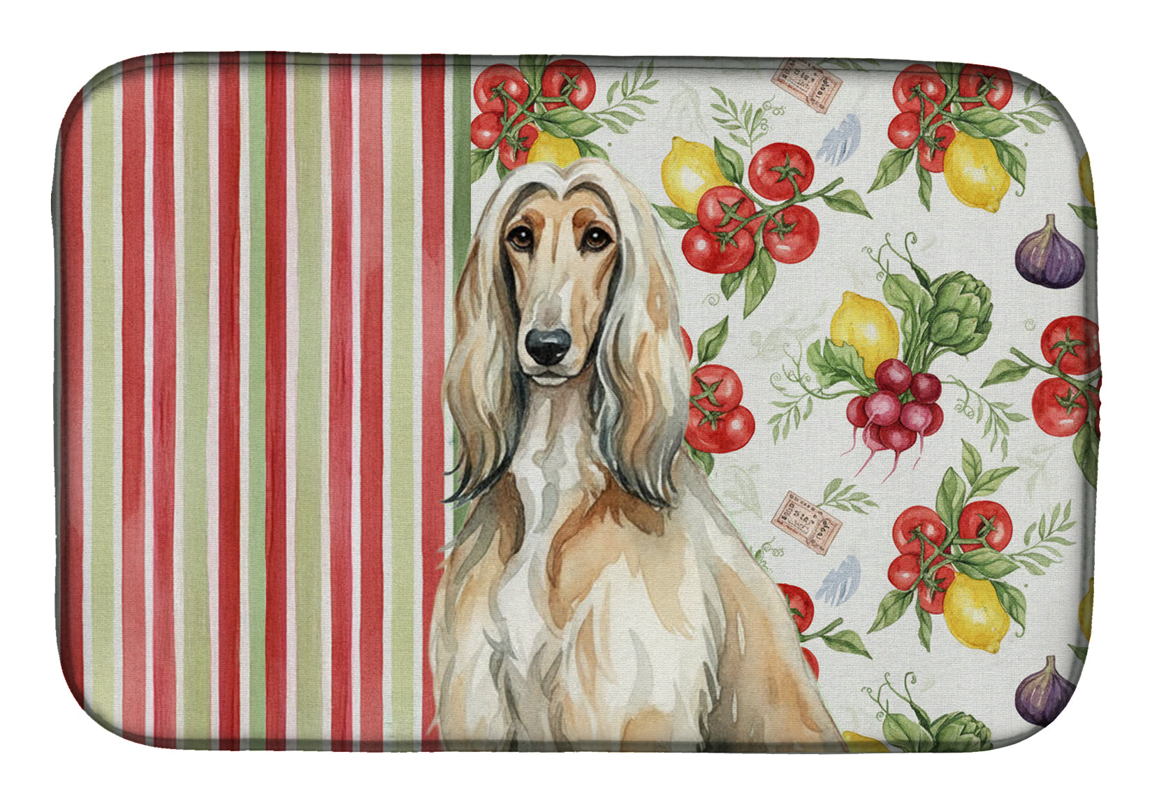 Afghan Hound Vegetables Dish Drying Mat Absorbent Dish Drying Mat Pad for Kitchen Counter Dish Drainer Mat for Countertop, 14 x 21", Multicolor