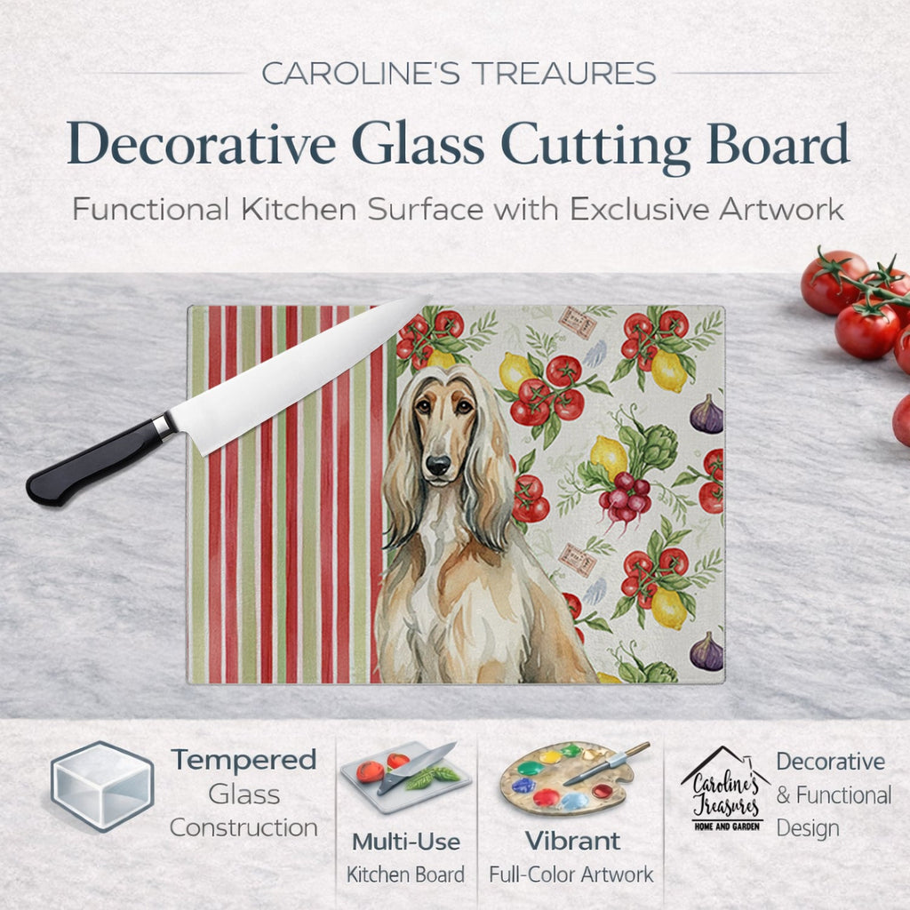 Afghan Hound Vegetables Cutting Board Tempered Glass Kitchen Cutting Surface, Heat Resistant Chopping, Non-Slip Feet, Food Prep & Serving