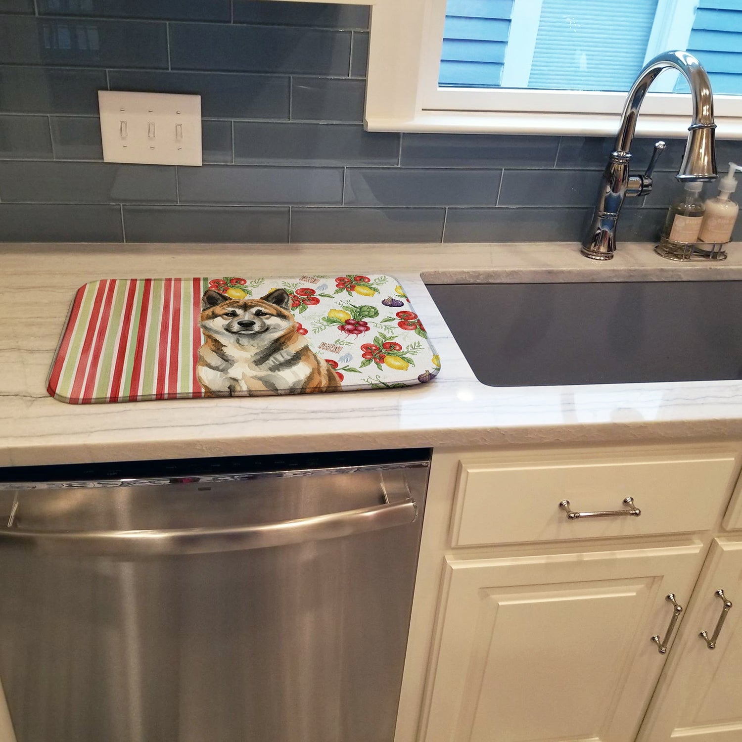 Brindle Akita Vegetables Dish Drying Mat Absorbent Dish Drying Mat Pad for Kitchen Counter Dish Drainer Mat for Countertop, 14 x 21", Multicolor