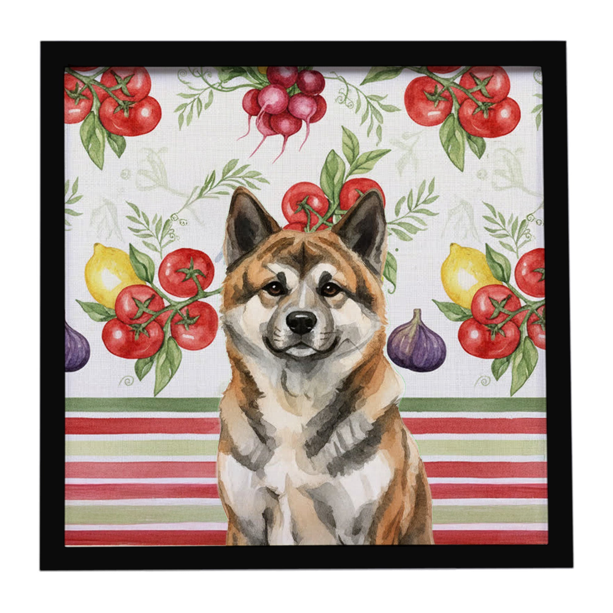 Brindle Akita Vegetables Framed Metal Print Bathroom, Kitchen, Office, Home Decor Wall Art Ready to Hang, Square, 8X8