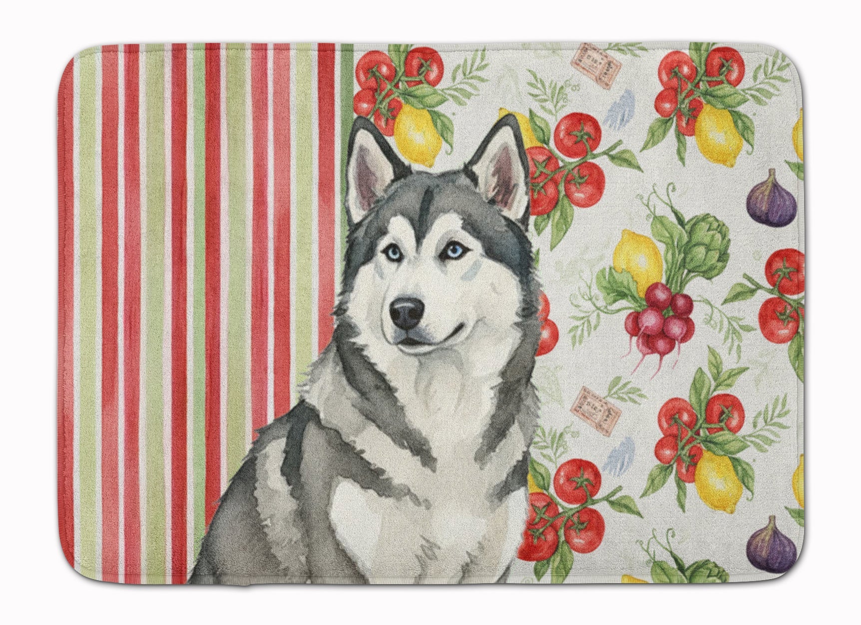 Gray and White Alaskan Malamute Vegetables Memory Foam Kitchen Mat Machine Washable Anti-Fatigue Cushion Comfort Bath or Kitchen Rug