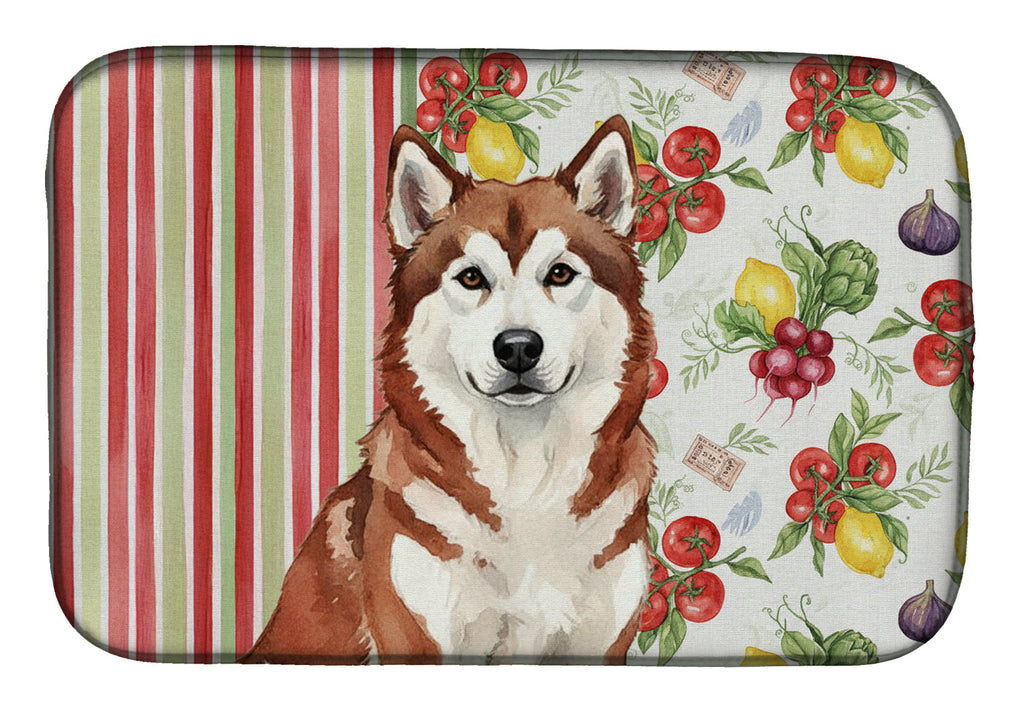 Red and White Alaskan Malamute Vegetables Dish Drying Mat Absorbent Dish Drying Mat Pad for Kitchen Counter Dish Drainer Mat for Countertop, 14 x 21", Multicolor