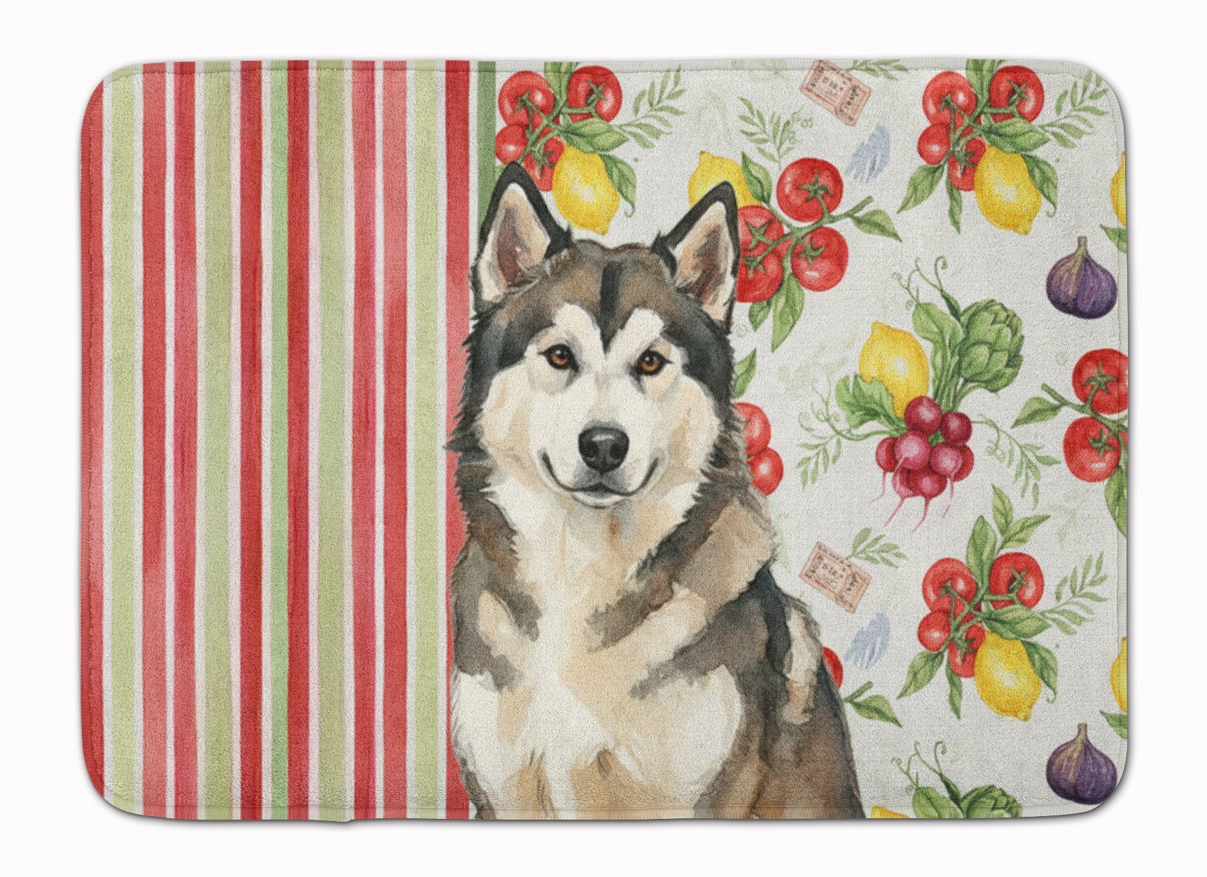 Sable and White Alaskan Malamute Vegetables Memory Foam Kitchen Mat Machine Washable Anti-Fatigue Cushion Comfort Bath or Kitchen Rug