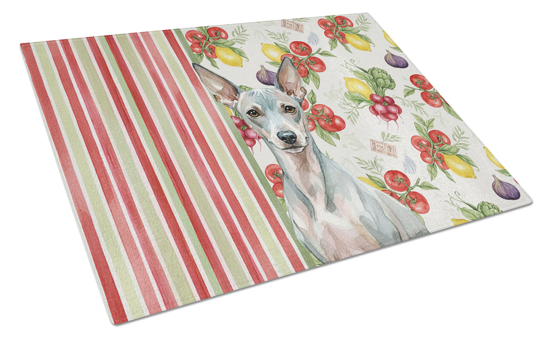 American Hairless Terrier Vegetables Cutting Board Tempered Glass Kitchen Cutting Surface, Heat Resistant Chopping, Non-Slip Feet, Food Prep & Serving