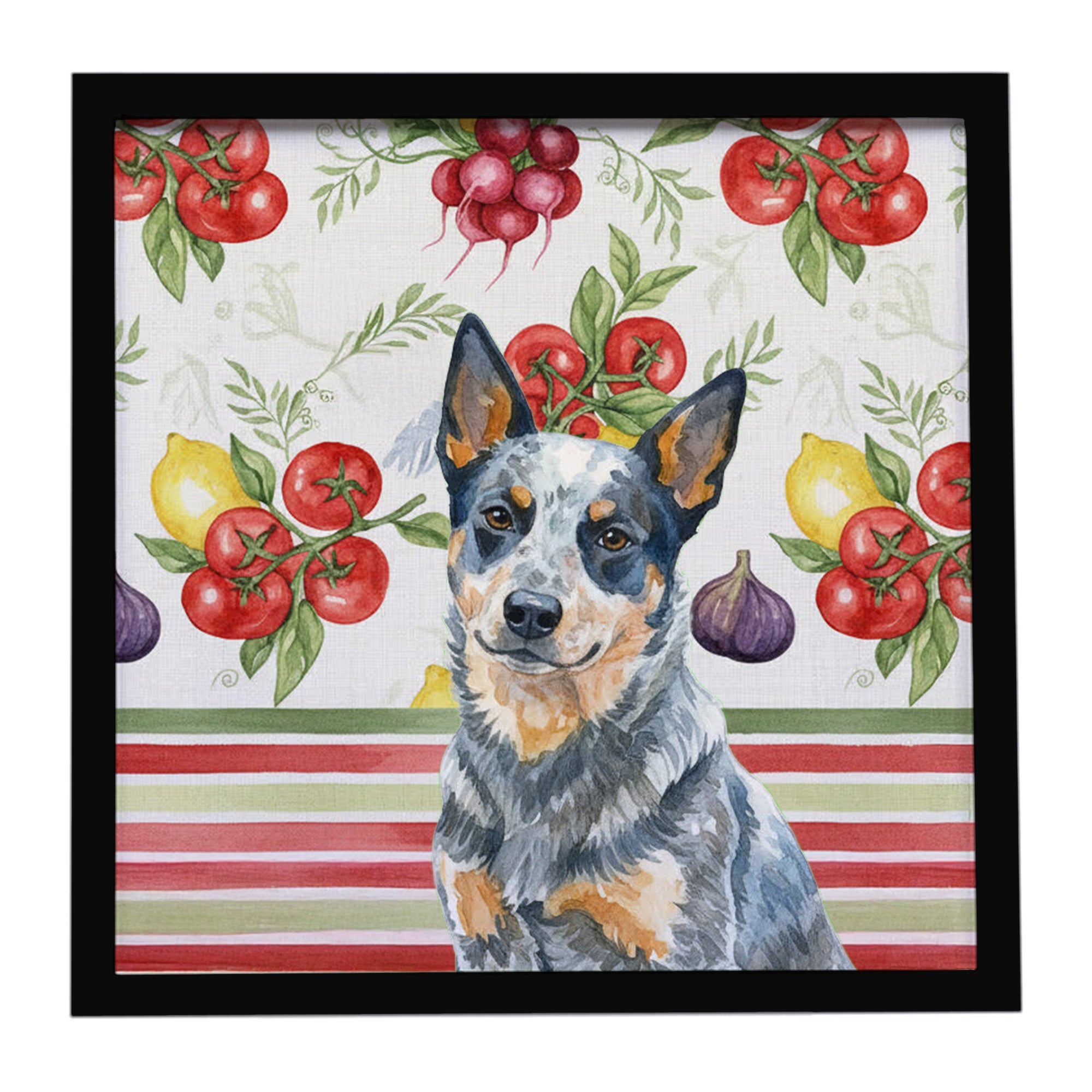 Blue Heeler Australian Cattle Dog Vegetables Framed Metal Print Bathroom, Kitchen, Office, Home Decor Wall Art Ready to Hang, Square, 8X8