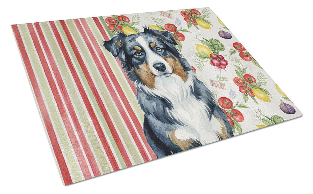Black Australian Shepherd Vegetables Cutting Board Tempered Glass Kitchen Cutting Surface, Heat Resistant Chopping, Non-Slip Feet, Food Prep & Serving