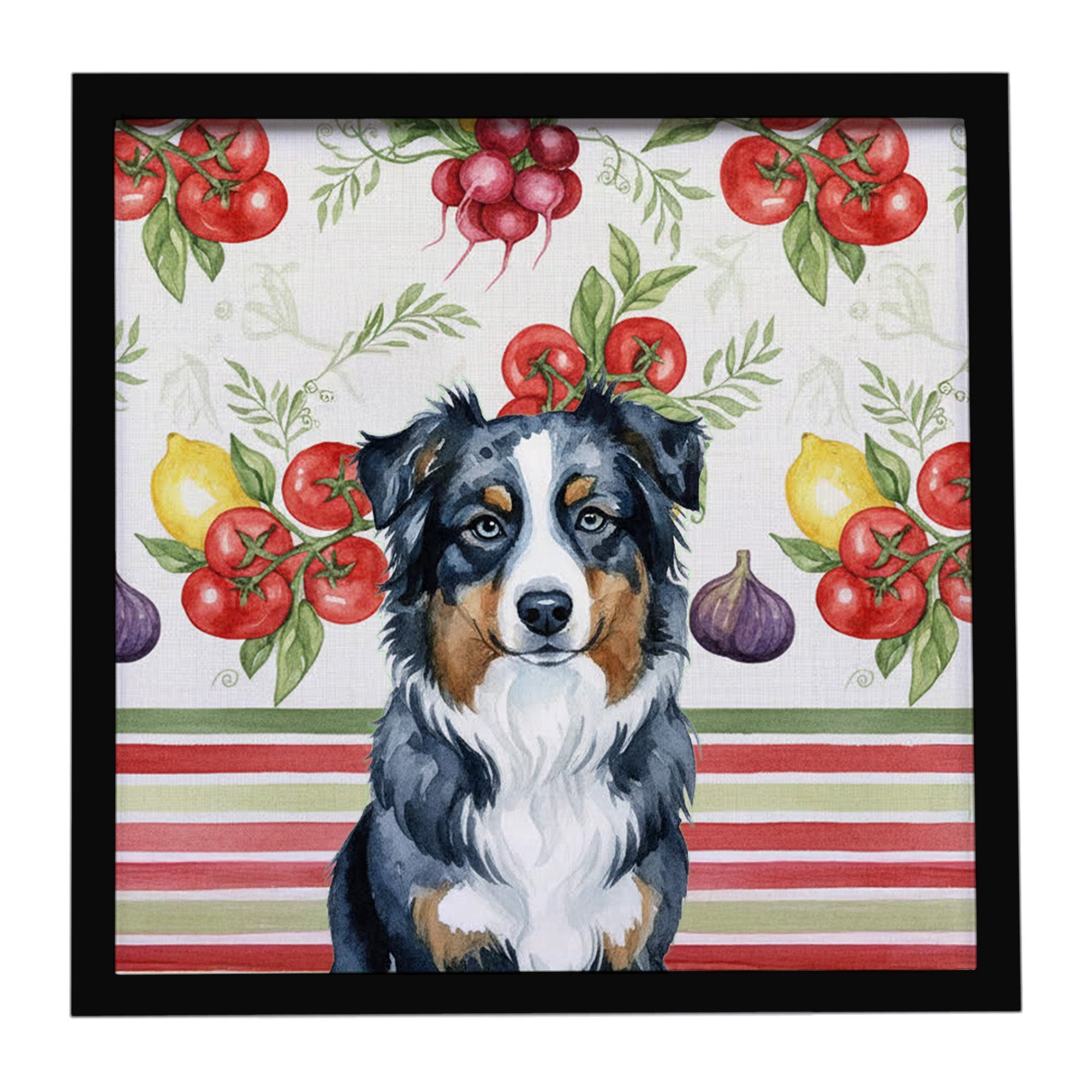 Black Australian Shepherd Vegetables Framed Metal Print Bathroom, Kitchen, Office, Home Decor Wall Art Ready to Hang, Square, 8X8