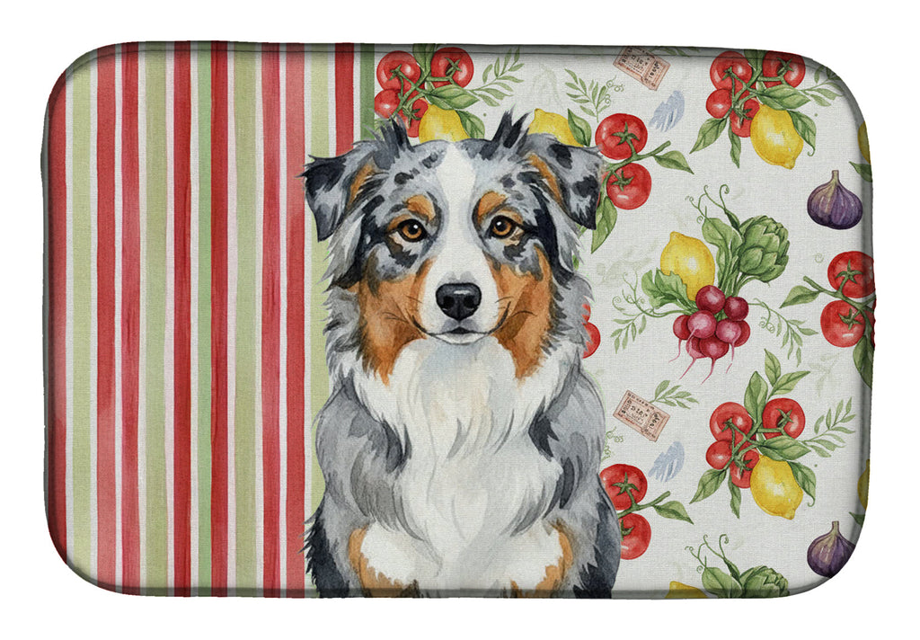 Blue Merle Australian Shepherd Vegetables Dish Drying Mat Absorbent Dish Drying Mat Pad for Kitchen Counter Dish Drainer Mat for Countertop, 14 x 21", Multicolor