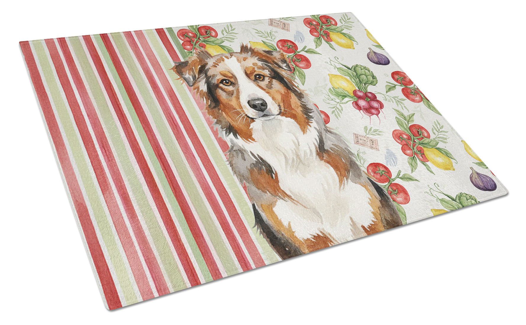 Red Merle Australian Shepherd Vegetables Cutting Board Tempered Glass Kitchen Cutting Surface, Heat Resistant Chopping, Non-Slip Feet, Food Prep & Serving