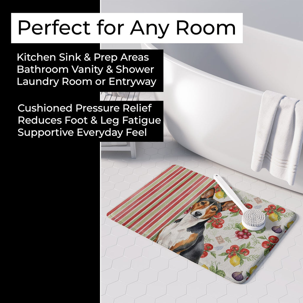 Tricolor and White Basenji Vegetables Memory Foam Kitchen Mat Machine Washable Anti-Fatigue Cushion Comfort Bath or Kitchen Rug