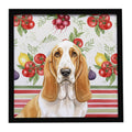 Lemon and White Basset Hound Vegetables Framed Metal Print Bathroom, Kitchen, Office, Home Decor Wall Art Ready to Hang, Square, 8X8