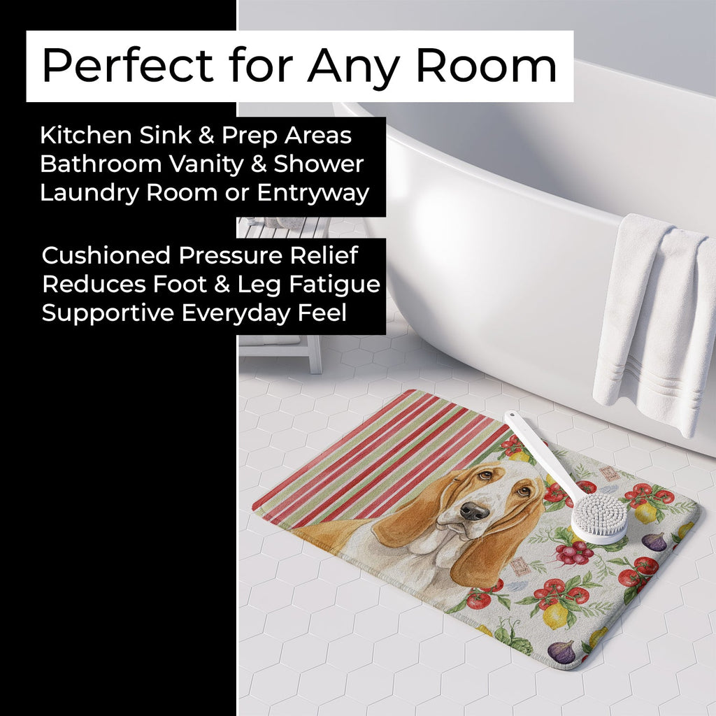 Lemon and White Basset Hound Vegetables Memory Foam Kitchen Mat Machine Washable Anti-Fatigue Cushion Comfort Bath or Kitchen Rug