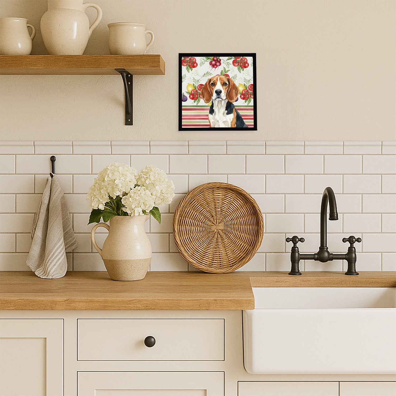 Beagle Vegetables Framed Metal Print Bathroom, Kitchen, Office, Home Decor Wall Art Ready to Hang, Square, 8X8