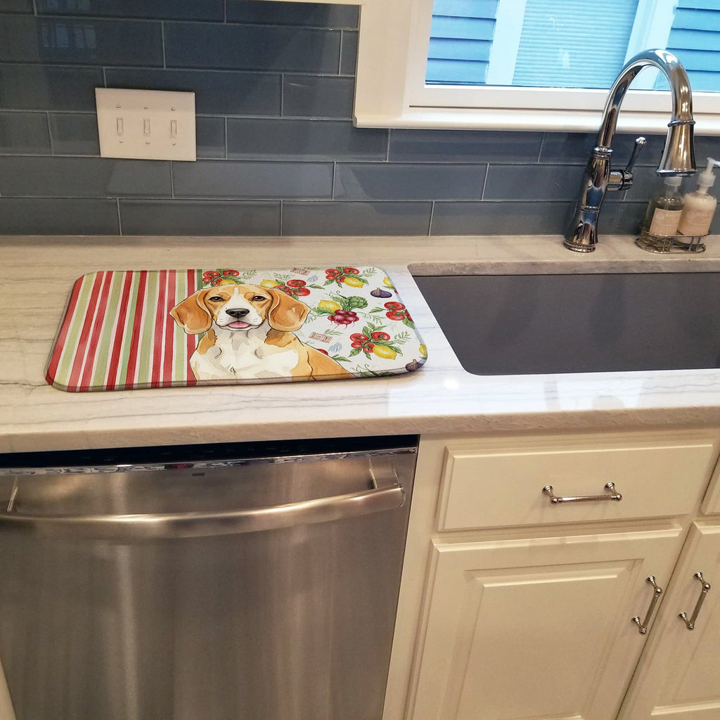 Lemon and White Beagle Vegetables Dish Drying Mat Absorbent Dish Drying Mat Pad for Kitchen Counter Dish Drainer Mat for Countertop, 14 x 21", Multicolor