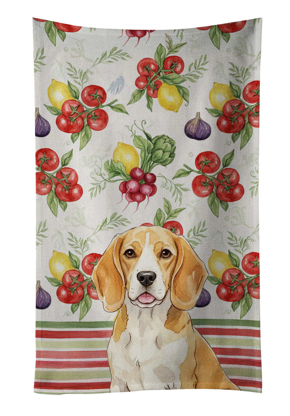 Lemon and White Beagle Vegetables Kitchen Towel Velour Plush Front and Cotton Loop Back Machine Washable